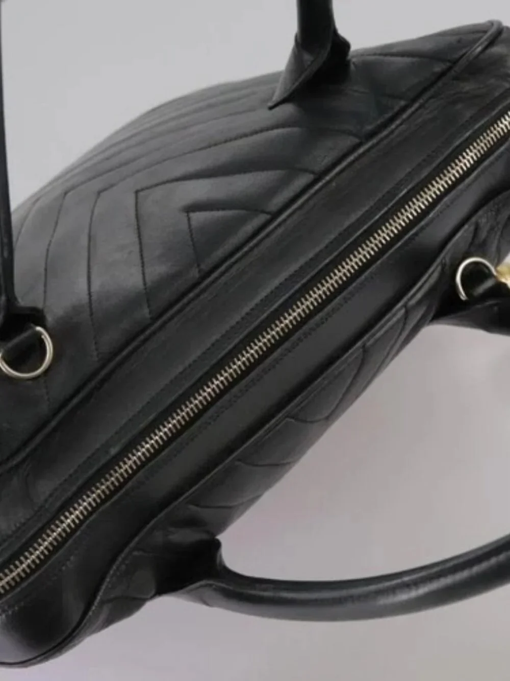 CHANEL V Stitch Hand Bag Leather Black CC Auth bs21163